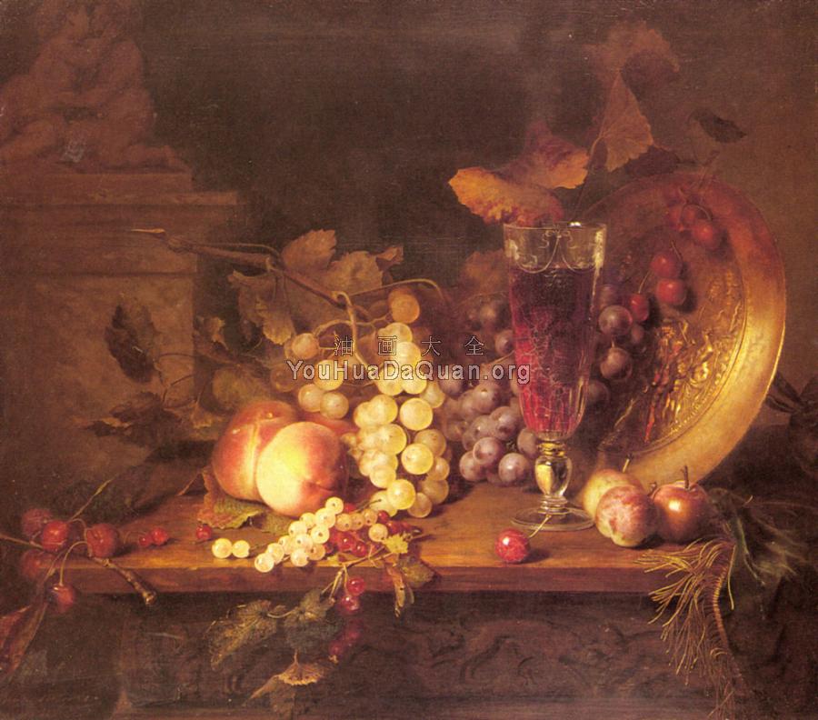 Still Life with Fruit, a Glass of Wine and a Bronze Vessel - 布莱斯·亚历山大·德斯戈夫